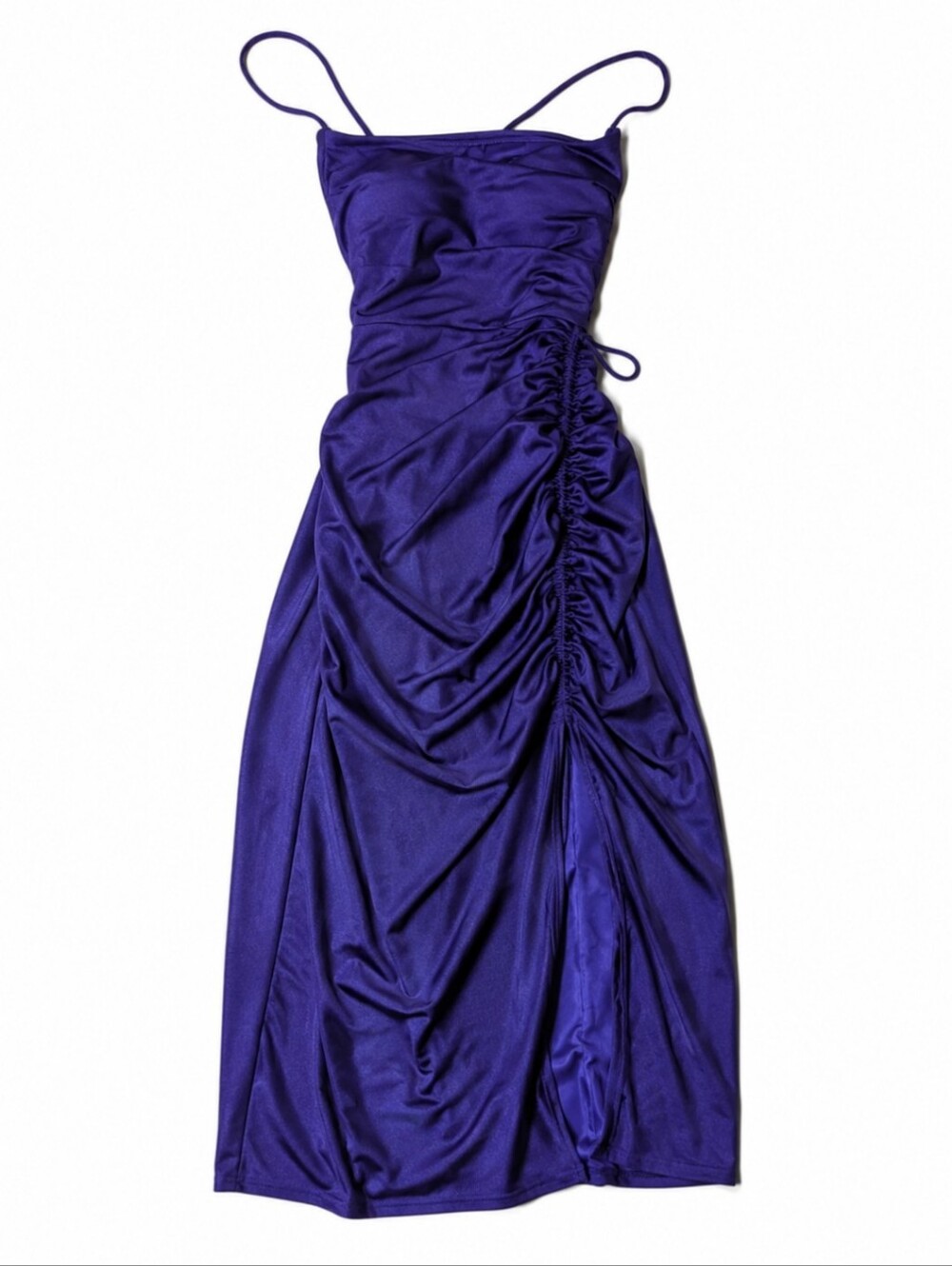 Windsor Strappy Ruched Midi Dress Purple sexy Party Bodycon Back Corset Sz M